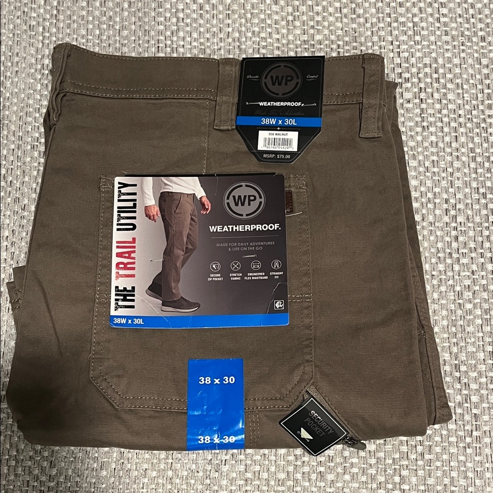 NWT Men’s Brown Weatherproof original vintage flex flat front pant size 38x30